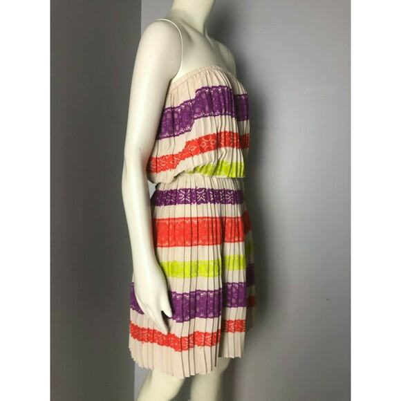 BCBGMAXAZRIA Womens Mateo Oatmeal Lace Panel Blouson Strapless Dress S - Picture 5 of 9